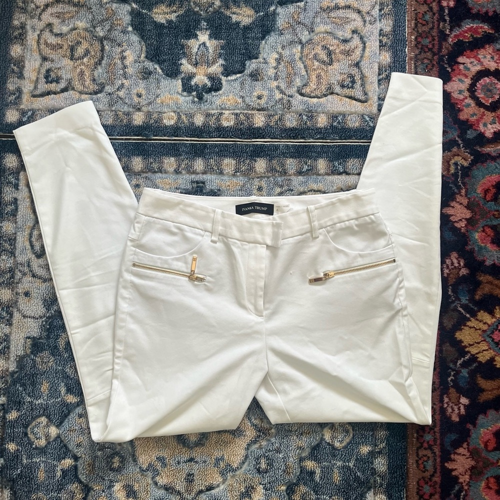 Ivanka Trump White and Gold Skinny Jeans